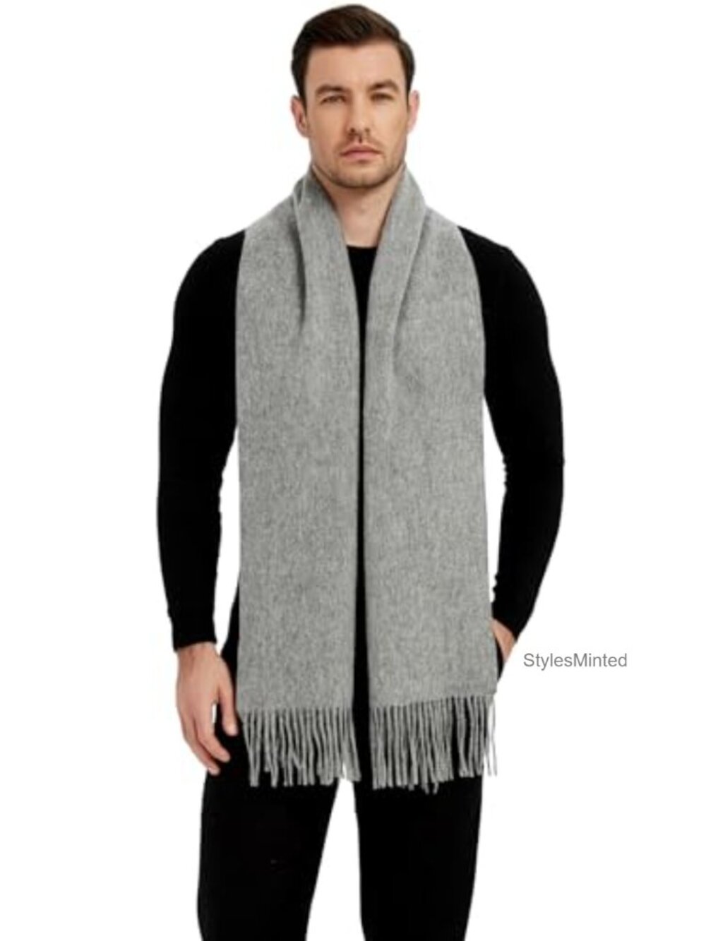 Mens Wool Scarf Warm Soft Long Winter Scarves with Tassels